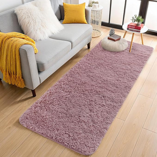 OLANLY 2x5 Machine Washable Runner Rugs for Hallway, Soft Fluffy Shaggy Bedside Rugs for Bedroom, Living Room, Indoor Floor Carpet for Kids Girls and Boys, Nursery Rooms, Home Decor Aesthetic, Blush