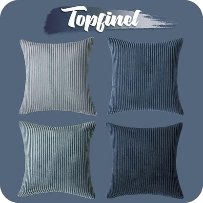 Topfinel Decorative Throw Pillow Covers Dark Blue Navy Series,Summer Corduroy Striped Toss Pillows for Couch,Patio,Balcony,Children Bedroom,Modern Fluffy Green Gradient Shams 20x20 Inch Set of 4