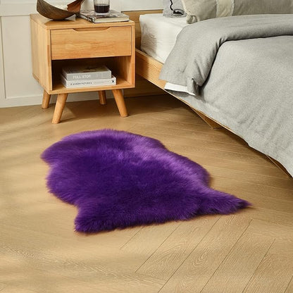 duduta Purple Faux Sheepskin Throw Rug 2x3 ft, Fluffy Shag Fur Chair Cover Small Bedside Dorm Rug Non Slip Machine Washable