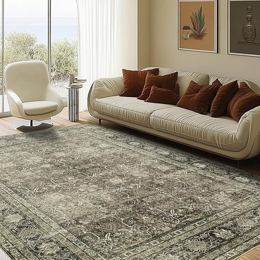 Washable Rugs 8x10 Area Rugs for Living Room - Modern Abstract Rugs for Bedroom,Dining Room,Large Soft Low Pile Carpet with Non Slip Rubber Backing,Neutral Accent Nursery Rug- Yello Beige