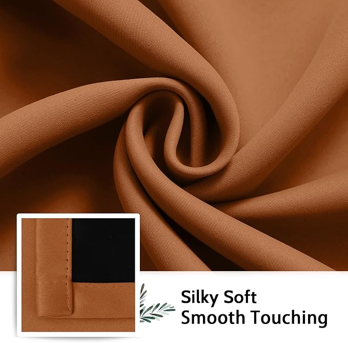 SimpleHome 100% Blackout Curtains for Bedroom,Thermal Insulated Orange Grommet Window Drapes Room Darkening Curtains for Living Room with Black Back,52 x 96 Inch,2 Panels