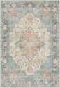 RELEANY Area Rugs Round 6ft Washable Non-Slip, Floral Vintage Distress Print Pattern Medallion Carpet for Living Room Bedroom Dining Room, Blue Orange Red