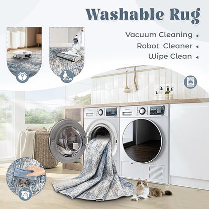2x7 Runner Rug for Hallway, Washable Modern Abstract Runner Rugs Neutral Soft Non Slip Kids Rug Stain Resistant Indoor Runners for Entryway Bedroom Kitchen Laundry Room(BlueWhite, 2'x7')