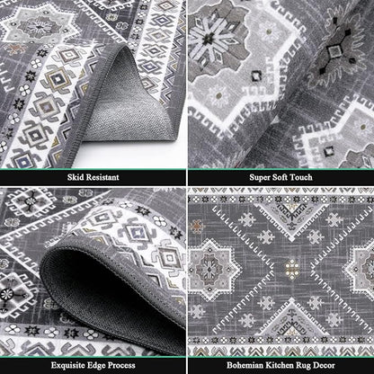 HEBE Boho Kitchen Rug Sets 3 Piece with Runner Non Slip Kitchen Rugs and Mats Washable Kitchen Mats for Floor Thick Kitchen Floor Mat Carpet Runner Rugs for Hallway Laundry Holiday Decor