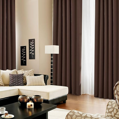 Deconovo Blackout Curtains, Thermal Insulated, W52 x L63 2 Panels, Back Tab, Machine Washable, Room-Darkening Drapes for Bedroom/Living Room Chocolate