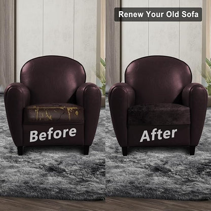 Leather Look Couch Cushion Covers Sofa Seat Slipcovers Sets Couches Furniture Protector for Sectional Armchair Loveseat Pets Kids Stretch Spandex Fabric (1 Cushion Armchair, Chocolate)