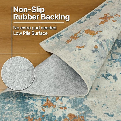 BEIMO Area Rugs 6x9 for Living Room Bedroom, Modern Abstract Machine Washable Rug, Large Soft Low Pile Floor Carpet with Non Slip Backing for Dining Room, Teal and Terracotta
