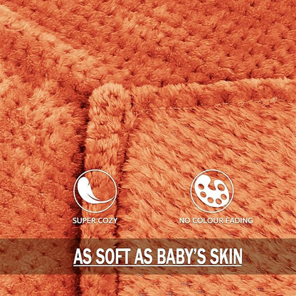 Exclusivo Mezcla Fleece Bed Blanket King Size, Super Soft and Warm Blankets for Couch, Sofa and Bed Waffle Textured, Cozy, Fuzzy and Lightweight (Burnt Orange, 90x104 Inches)