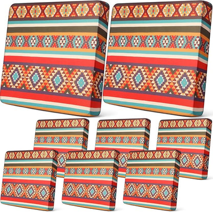 Newwiee 8Pcs Patio Cushion Covers Stretch Outdoor Cushion Cover Replacement for Patio Furniture Sofa Couch Slipcovers, Soft Flexibility Washable Furniture Protector(Argyle,Vintage Color)