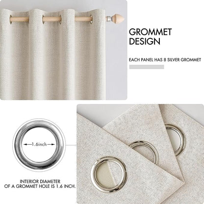 MIULEE 100% Blackout Linen Curtains for Bedroom Thermal Insulated Birch Grommet Room Darkening Curtains & Drapes for Living Room Nursery 52 x 108 Inch (2 Panels)
