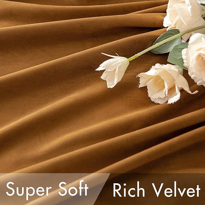 MIULEE Velvet Curtains 96 inches - Luxury Blackout Curtains for Bedroom Living Room Thermal Insulated Super Soft Window Drapes Rod Pocket & Back Tab, Gold Brown, W52 x L96 inches, 2 Panels