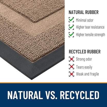 OLANLY Front Door Mat Indoor Outdoor Entrance, Waterproof All-Season, All-Weather Doormat, Sturdy Natural Rubber, Low Profile, Easy Clean Patio Porch Entryway Mat, 71x23, Mocha