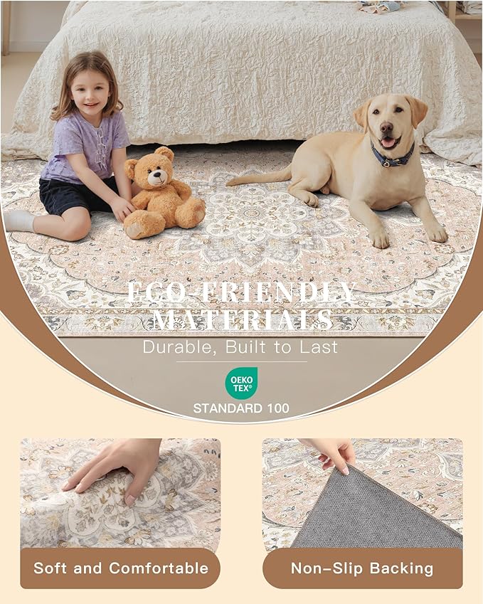 Madane Runner Rugs for Hallway 2x10 Long Washable Non-Slip Hallway Runner Rug Low-Pile Stair Kitchen Runner Throw Carpet for Entrance Living Dining Laundry Room (Pink/Gray, 2 x 10)