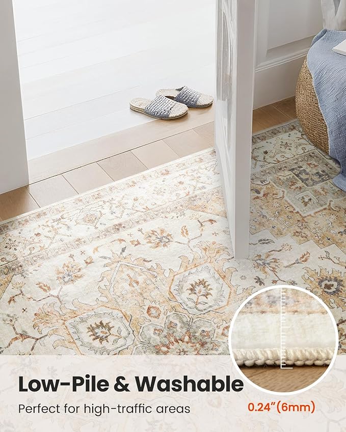 AMADA HOMEFURNISHING 2'6"x8' Washable Area Rug, Low-Profile Entryway Rug with Non-Slip Backing & Durable Edge Binding, Vintage Rug Pattern, Small Rugs for Entryway, Kitchen & Living Room