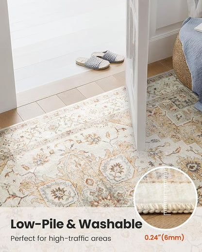 AMADA HOMEFURNISHING 2'6"x8' Washable Area Rug, Low-Profile Entryway Rug with Non-Slip Backing & Durable Edge Binding, Vintage Rug Pattern, Small Rugs for Entryway, Kitchen & Living Room