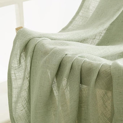 MIULEE Sage Green Linen Curtains 72 Inch Length for Bedroom Living Room, Soft Thick Linen Textured Window Drapes Semi Sheer Light Filtering Back Tab Rod Pocket Burlap Look Farmhouse Decor, 2 Panels