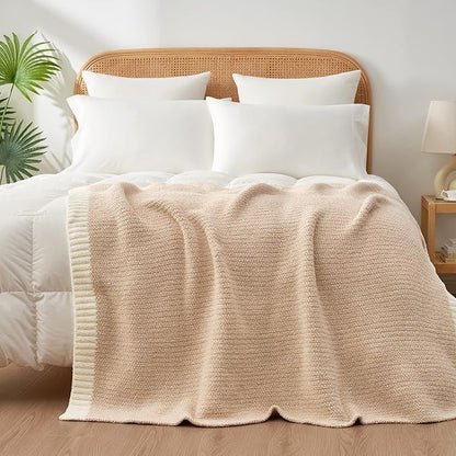 Snuggle Sac Heather Throw Blanket for Couch, Reversible Super Soft Blankets Warm Cozy Knit Fuzzy Plush Lightweight for Sofa, Bed, Camping, Picnic (Heather Beige, Throw-XL(50"x 70"))