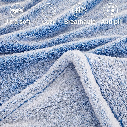 Exclusivo Mezcla Plush Fuzzy Fleece Throw Blanket Extra Large, Super Soft, Fluffy and Warm Blankets for Couch, Bed, All Season (Mixed Cobalt Blue, 50x70 inches)
