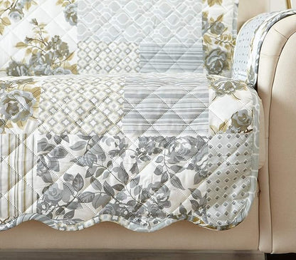 Great Bay Home Reversible Patchwork Sofa Cover - Washable Slipcover Furniture Protector with Elastic Straps - Perfect for Kids & Pets - Box-Stitched Detail (Grey)