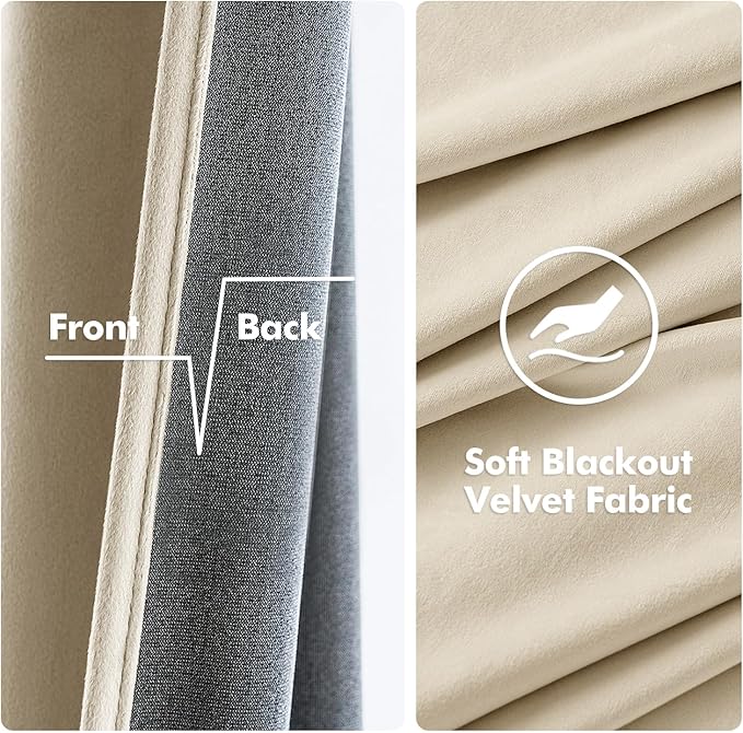 MIULEE Velvet Curtains Beige Elegant Grommet Curtains Thermal Insulated Soundproof Room Darkening Black Out Curtains/Drapes for Classical Living Room Bedroom Decor 52 x 108 Inch Set of 2