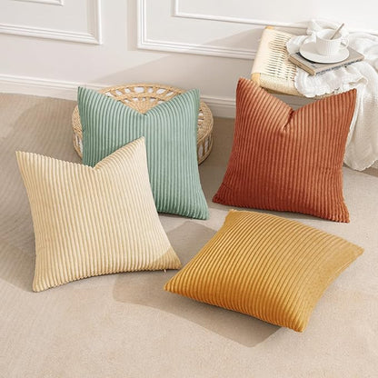 MIULEE Boho Farmhouse Throw Pillow Covers 16x16 Inch Set of 4 Modern Natural Decorative Cushion Covers Soft Corduroy Home Decor for Spring Couch Bed Sofa Living Room Teal-Rust Gradient Series