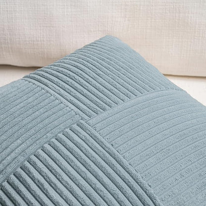 Fancy Homi Set of 2 Light Blue Samll Decorative Throw Pillow Covers 12x12 Inch with for Couch Bed Sofa Living Room, Soft Cross Patchwork Striped Corduroy Coastal Blue Square Cushion Case 30 cm