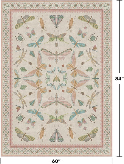 Hazo Haus Butterfly Area Rugs 5x7 for Baby Nursery, Cute Light Pink Rugs for Bedroom Girls, Living Room, Kids Room Playroom Reading Corner, Washable Ultra Soft Stain Resistant Floral Floor Decor