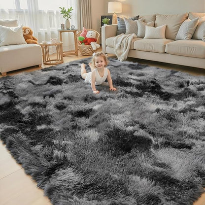 Rugs for Living Room 5x8, Alfombras para Salas Shag Large Plush Soft Area Rug, Shaggy Carpets for Bedroom, Kids Boys Girls Home Decor Aesthetic (Dark Grey Tie-Dyed, 5 x 8 Feet)