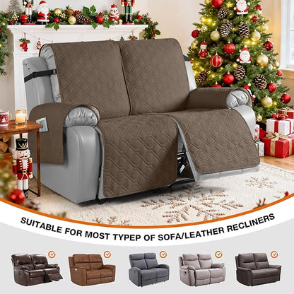 VANSOFY Waterproof Recliner Couch Covers, Sofa Covers 1-Piece Washable Reclining Sofa Cover Non-Slip Furniture Protector with Elastic Straps Pocket for Dogs, Pets(Brown,2 Seater)