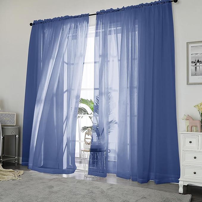 Chyhomenyc Royal Blue Sheer Curtains, 84 Inch Long 2 Panel Set, Rod Pocket Voile Drapes for Living Room, Bedroom - 2PCS, Each 42 W x 84 L
