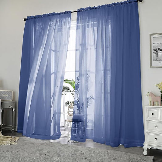 Chyhomenyc Royal Blue Sheer Curtains, 84 Inch Long 2 Panel Set, Rod Pocket Voile Drapes for Living Room, Bedroom - 2PCS, Each 42 W x 84 L