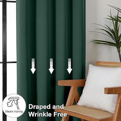 Simplebrand Ava Ever Green Short Blackout Curtains for Bedroom 45 Inches Long 2 Panels Set, Solid Thermal Insulated, Energy Saving Window Treatment Curtains Blackout Drapes, W40 x L45 Inch, Ever Green