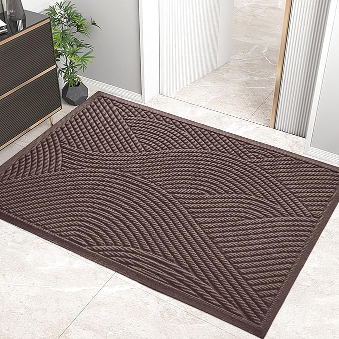 HIYARD Sturdy Front Door Mat, Absorbent Muddy Dirt Resist Welcome Door Mats Outdoor Indoor, Stain and Fade Resistant, Non-Slip Backing Entry Mat Low Profile Doormat for Entryway, 72×24, Coffee