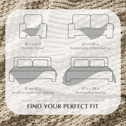 EVERGRACEHOME Chunky Chenille Knit Throw Blanket for Couch, Soft Luxurious Oversized Queen Moss Stitch Blanket for Bed, Cozy Farmhouse Knitted Throw for Sofa, Sand Dune, 90" x 90"