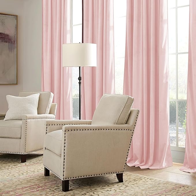 RYB HOME Pink Velvet Curtains 84 inches, Back Tab Soft Fabric Room Darkening Thermal Insulated Luxurious Home Decor Curtains for Living Room Bedroom, W 52" x L 84", 2 Panels Set