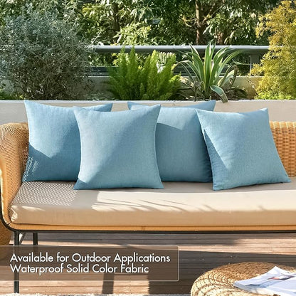 MIULEE Pack of 4 Decorative Outdoor Throw Pillow Covers Linen Waterproof Pillow Covers Farmhouse Cushion Cases for Patio Garden Tent Balcony Couch Sofa 18x18 inch Blue Gray