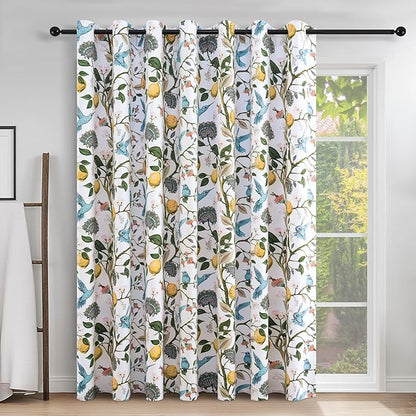 Topfinel Sliding Door Patio Floral Curtains & Drapes, Blackout Extra Wide Room Divider Large Coquette Vintage Farmhouse Country Hummingbird Patterned Grommet Curtains 1 Single Panels W100 x L84