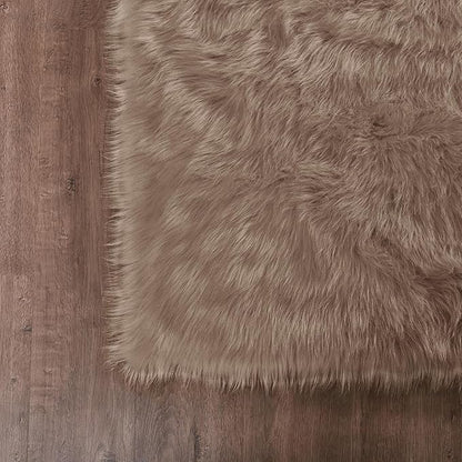 Goolela Area Rug 8x10 - Light Brown Beige - Fluffy Fuzzy Shag Rug for Living Room Bedroom Faux Sheepksin Fur Plush Rectangle