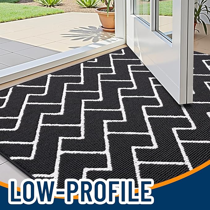 OLANLY Front Door Mat, Non-Slip Rubber Backing, Dirt Resistant and Absorbent, Washable, Easy to Clean Low-Profile Indoor Doormat for Back Door, Entryway, Inside Entrance, 40x32, Deep Black