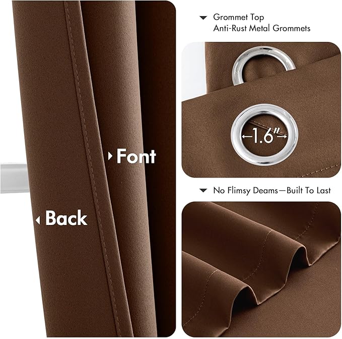 MIULEE Cappuccino Brown Blackout Curtains for Bedroom Living Room 63 Inches Long 2 Panels, Thermal Insulated Room Darkening Drapes Grommet Noise Reduction Light Blocking Window Treatments 50x63 Inch