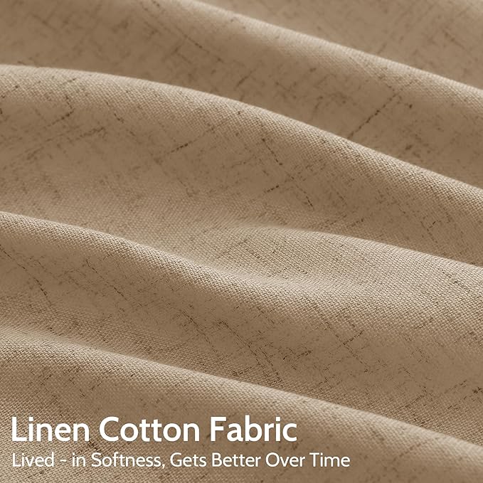 Sand Beige Linen 112 Inch Curtains for Living Room Simple Modern Light Filtering Semi Sheer Curtain Back Tab Rustic Luxury Home Decor Drapes Floor to Ceiling High Window for Bedroom 52x112, 2 Panels