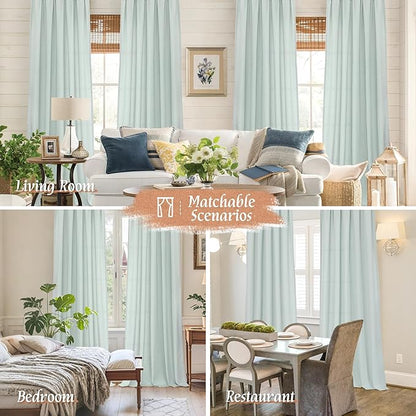 LAMIT Linen Blended Curtains 72 inch for Bedroom, Linen Textured Light Filtering Drapes Rod Pocket Boho Neutral Panels for Farmhouse/Living Room, 2 Panels, 52 x 72 Inch, Light Blue