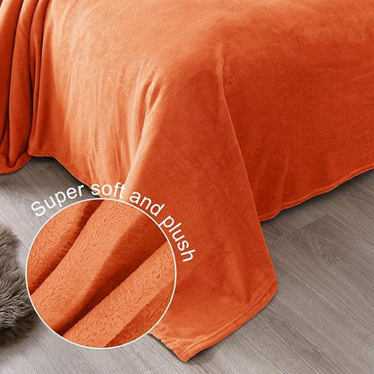 Exclusivo Mezcla Fleece Blanket Twin Size for Bed, Super Soft and Warm, All Season, Cozy, Plush, Lightweight, 60x80 Inches Burnt Orange