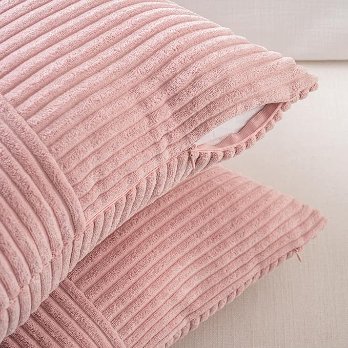 Fancy Homi 2 Packs Blush Pink Decorative Throw Pillow Covers 20x20 Inch for Living Room Couch Bed, Rustic Farmhouse Boho Home Decor, Soft Corss Corduroy Patchwork Accent Square Cushion Case 50x50 cm