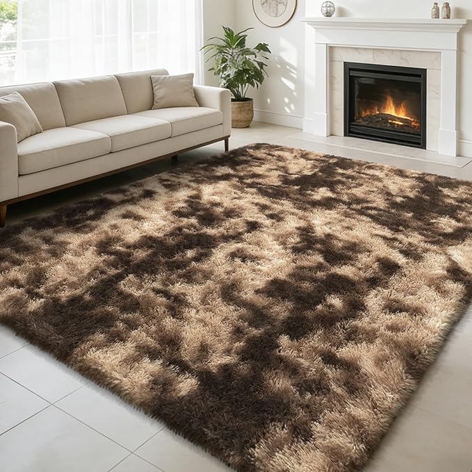 9x12 Fluffy Area Rugs for Living Room,Large Fuzzy Shag Area Rug for Bedroom,Soft Non-Shedding Indoor Plush Carpet for Kids Bedroom Nursery Home Decor,Tie-Dyed Coffee