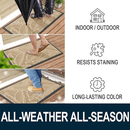 Colorxy Waterproof Doormat, Sturdy Natural Rubber Front Indoor Mat, Non Slip Low Profile Indoor Outdoor Door Mats, Stain and Fade Resistant Floor Mat, Easy Clean Patio Entrance Mat, 71''x47'', Beige