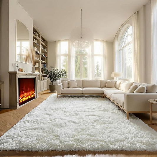 ONASAR Cream White Area Rugs 9x12 Living Room, Ivory Large Fluffy Shag Bedroom Rug, Soft Plush Thick Shaggy Big Floor Carpet for Kids Boy Girls Teen Dorm Nursery Indoor Home Decor Aesthetic