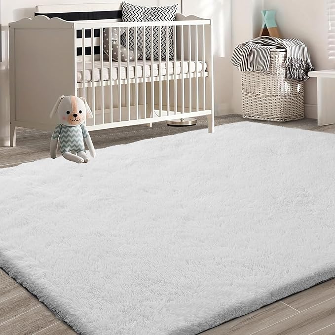 10X14 Large Area Rugs for Living Room Bedroom,White Big Shag Rug for Bedroom Dorm,Soft Fluffy Indoor Carpet Nursery Rugs for Kids Girls Room Home Decor (White, 10X14 Feet)