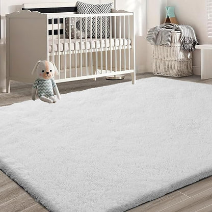 10X14 Large Area Rugs for Living Room Bedroom,White Big Shag Rug for Bedroom Dorm,Soft Fluffy Indoor Carpet Nursery Rugs for Kids Girls Room Home Decor (White, 10X14 Feet)