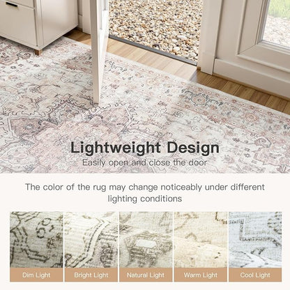 Lofus 5x7 Area Rugs for Living Room, Washable Area Rug, Rugs for Bedroom, Kitchen, Vintage Boho Carpet, Soft Non-Slip, Low Pile Large Area Rug for Office Dining Room, Pink